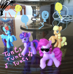 Size: 456x464 | Tagged: safe, artist:araiden, applejack, pinkie pie, rainbow dash, twilight sparkle, pony, g4, female, irl, party, photo, sunglasses, toy