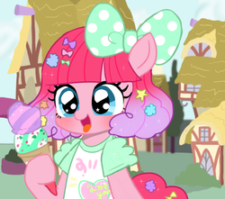 Size: 1280x1129 | Tagged: safe, artist:momo, pinkie pie, earth pony, semi-anthro, ask harajukupinkiepie, g4, alternate hairstyle, bust, clothes, cute, decora, diapinkes, female, food, gradient mane, hair accessory, harajuku, ice cream, solo, starry eyes, tongue out, wingding eyes