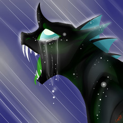 Size: 700x700 | Tagged: safe, artist:dragonfoxgirl, changeling, crying, rain, sad, solo