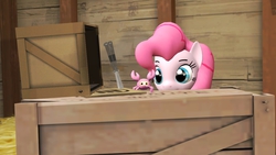 Size: 1366x768 | Tagged: safe, artist:fezwearingdoctor, pinkie pie, g4, 3d, box, female, gmod, knife, plushie, spycrab, team fortress 2, toy