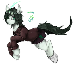 Size: 1236x1038 | Tagged: safe, artist:oraingen, oc, oc only, oc:crushing, broken horn, horn, pixiv, solo