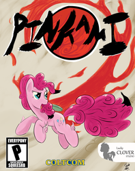 Size: 1139x1440 | Tagged: safe, artist:pinkiesheen, pinkie pie, g4, female, game cover, okami, parody, solo