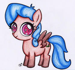 Size: 5079x4755 | Tagged: safe, artist:faye-raven, oc, oc only, oc:flower bud, pegasus, pony, absurd resolution, blind, female, filly, solo, traditional art