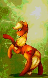 Size: 1280x2074 | Tagged: safe, artist:art-surgery, applejack, earth pony, pony, g4, bipedal, female, hatless, looking at you, missing accessory, rearing, solo