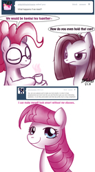 Size: 1000x1810 | Tagged: safe, artist:solar-slash, pinkie pie, ask pinkie pie solutions, g4, ask, female, glasses, pinkamena diane pie, solo, tumblr