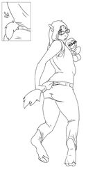 Size: 772x1287 | Tagged: safe, artist:amaraburrger, part of a set, oc, oc only, oc:synergy, human, glasses, hooves, human to pony, monochrome, part of a series, plushie, tail, tail pull, transformation, transformation sequence