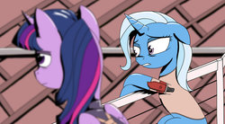 Size: 1201x665 | Tagged: safe, artist:fleshsong, trixie, twilight sparkle, alicorn, pony, g4, crossover, female, firefly (series), jayne cobb, malcolm reynolds, mare, twilight sparkle (alicorn)