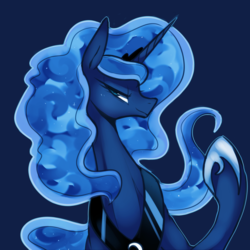 Size: 2000x2000 | Tagged: safe, artist:maren, princess luna, g4, art challenge, female, high res, looking at you, simple background, smiling, smirk, solo