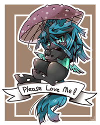 Size: 800x1002 | Tagged: safe, artist:kolshica, queen chrysalis, changeling, changeling queen, g4, banner, bronybait, crying, female, mushroom, solo