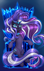Size: 944x1500 | Tagged: safe, artist:pia-sama, nightmare rarity, pony, unicorn, g4, crystal, female, looking at you, mare, simple background, sitting, solo, throne