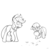 Size: 922x900 | Tagged: artist needed, safe, apple bloom, applejack, g4, monochrome, mouth hold, scissors