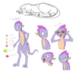 Size: 1257x1200 | Tagged: safe, artist:carnifex, spike, oc, oc:anon, oc:thorn, dragon, half-dragon, hybrid, g4, barb, cute, female, goggles, male, offspring, parent:barb, parent:oc:anon, parent:spike, parents:canon x oc, rule 63, shipping, skinny, straight, thin