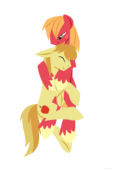 Size: 1280x1920 | Tagged: safe, artist:hoverrover, big macintosh, braeburn, earth pony, pony, g4, colored hooves, cuddling, eyes closed, floppy ears, gay, hooves, hug, lineless, male, ship:braemac, shipping, simple background, smiling, snuggling, stallion, transparent background
