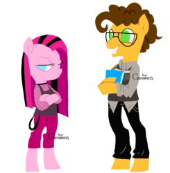 Size: 2048x2092 | Tagged: safe, artist:carranzis, cheese sandwich, pinkie pie, earth pony, anthro, unguligrade anthro, arm hooves, book, cheesepie, clothes, female, glasses, male, pinkamena diane pie, shipping, straight