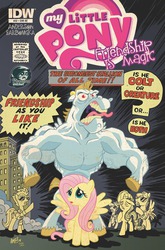 Size: 1265x1920 | Tagged: safe, artist:tony fleecs, idw, bulk biceps, fluttershy, rarity, spitfire, g4, official, spoiler:comic22, comic cover, cover, idw advertisement, the incredible hulk