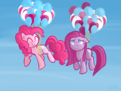 Size: 800x600 | Tagged: safe, artist:xwreathofroses, pinkie pie, g4, balloon, duo, pinkamena diane pie, self ponidox, then watch her balloons lift her up to the sky