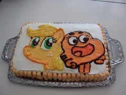 Size: 4000x3000 | Tagged: safe, artist:aridash, applejack, g4, cake, crossover, darwin watterson, food, food art, irl, photo, the amazing world of gumball