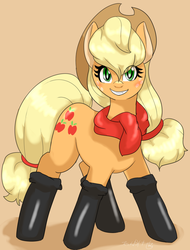 Size: 1024x1348 | Tagged: safe, artist:wonton soup, applejack, g4, female, fireproof boots, simple background, solo