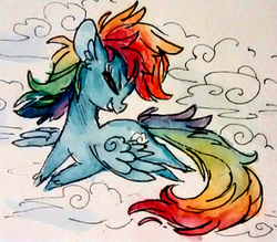 Size: 414x363 | Tagged: safe, artist:nekobite, rainbow dash, g4, female, solo, traditional art, watercolor painting