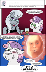 Size: 1024x1614 | Tagged: safe, artist:catfood-mcfly, silver spoon, sweetie belle, pony, anthro, g4, blatant lies, blushing, comic, crossover, crossover shipping, crush, denial, fantasizing, female, floppy ears, frown, fury belle, heavy fury, heavy weapons guy, human fetish, implied lesbian, male, older, raised eyebrow, shipping, smiling, straight, sweat, team fortress 2, tumblr, wide eyes