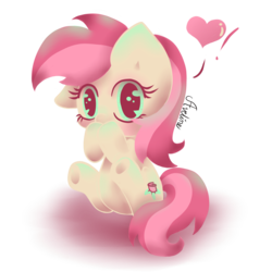 Size: 800x800 | Tagged: safe, artist:avelineh, roseluck, earth pony, pony, g4, blushing, female, heart, limited palette, mare, sitting, solo