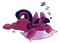 Size: 1280x916 | Tagged: safe, artist:comikazia, twilight sparkle, g4, female, pillow, prone, sleeping, solo, zzz