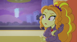 Size: 845x463 | Tagged: safe, screencap, adagio dazzle, equestria girls, g4, my little pony equestria girls: rainbow rocks, clothes, female, gem, hoodie, siren gem, solo, surprised