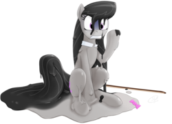 Size: 2000x1440 | Tagged: safe, artist:slackerburst, octavia melody, goo pony, original species, g4, female, gritted teeth, meltavia, melting, sitting, solo, wide eyes