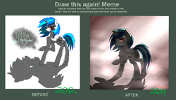 Size: 1300x744 | Tagged: safe, artist:vegemiteguzzler, dj pon-3, vinyl scratch, g4, draw this again