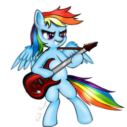 Size: 1000x1000 | Tagged: safe, artist:finalaspex, rainbow dash, pegasus, pony, g4, bipedal, electric guitar, female, guitar, musical instrument, simple background, solo, transparent background