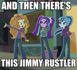 Size: 787x720 | Tagged: safe, screencap, adagio dazzle, aria blaze, sonata dusk, equestria girls, g4, my little pony equestria girls: rainbow rocks, and then there's this asshole, clothes, diner, gem, hoodie, image macro, jewelry, jimmies, meme, necklace, pendant, rustled my jimmies, siren gem, the dazzlings