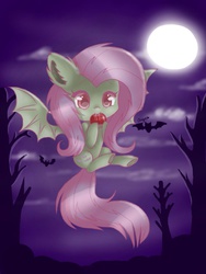 Size: 768x1024 | Tagged: safe, artist:xangelheartx, fluttershy, bat pony, pony, g4, apple, cute, female, flutterbat, nom, shyabates, shyabetes, solo