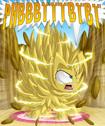 Size: 1000x1200 | Tagged: safe, artist:berrypawnch, oc, oc only, oc:fluffle puff, dragon ball, dragon ball z, raspberry noise, solo, static, static electricity, super saiyan, this will end in pbbt, xk-class end-of-the-world scenario