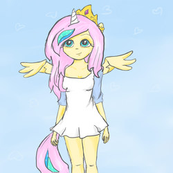 Size: 1024x1024 | Tagged: dead source, safe, artist:octaviamus, fluttershy, human, g4, eared humanization, fake horn, female, humanized, pony coloring, shylestia, solo, winged humanization