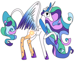 Size: 1100x900 | Tagged: dead source, safe, artist:tinyfeather, princess celestia, pony, g4, female, mare, rainbow power, rainbow power-ified, simple background, solo, transparent background