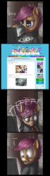 Size: 840x2920 | Tagged: safe, artist:aphexangel, scootaloo, equestria daily, g4, clothes, female, solo, spit take, stalkerloo