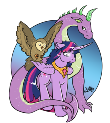 Size: 1213x1355 | Tagged: safe, artist:kiramoses, owlowiscious, spike, twilight sparkle, alicorn, pony, g4, female, mare, older, simple background, transparent background, twilight sparkle (alicorn)