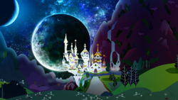 Size: 2560x1440 | Tagged: safe, artist:skrayp, edit, background, canterlot, canterlot castle, moon, night, no pony, space, vector, wallpaper