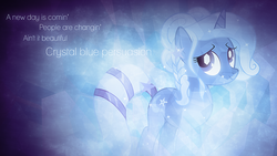Size: 1920x1080 | Tagged: safe, artist:tzolkine, trixie, g4, alternate hairstyle, crystal blue persuasion, crystallized, lyrics, smiling, song reference, tail wrap, tommy james & the shondells, vector, wallpaper