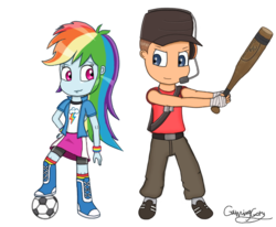 Size: 612x504 | Tagged: safe, artist:gaminggoru, rainbow dash, equestria girls, g4, crossover, duo, scout (tf2), simple background, team fortress 2, transparent background