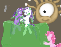 Size: 650x495 | Tagged: safe, artist:haretrinity, pinkie pie, rarity, twilight sparkle, beholder, mind flayer, g4, context is for the weak, dungeons and dragons, gelatinous cube, illithid, this will end in tears and/or death, underdark, wat