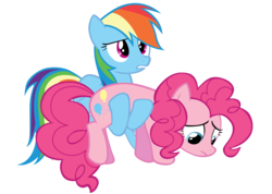 Size: 5000x3566 | Tagged: safe, artist:tardifice, pinkie pie, rainbow dash, pony, g4, too many pinkie pies, carrying, holding a pony, simple background, transparent background, vector