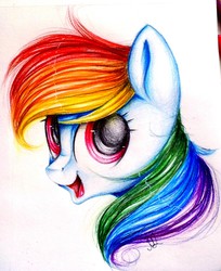 Size: 1005x1233 | Tagged: safe, artist:maritimelightningp, rainbow dash, pegasus, pony, g4, bust, female, looking up, mare, open mouth, portrait, solo, traditional art