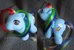 Size: 749x500 | Tagged: safe, artist:jupiternwndrlnd, rainbow dash, g1, g4, customized toy, g4 to g1, generation leap, irl, photo, solo, toy