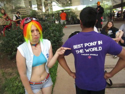 Size: 1600x1200 | Tagged: safe, artist:rjth, rainbow dash, twilight sparkle, human, g4, belly button, best pony, clothes, cm punk, cosplay, costume, irl, irl human, meme, midriff, otakon, otakon 2014, photo, wwe