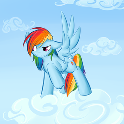 Size: 975x975 | Tagged: safe, artist:andren, rainbow dash, g4, cloud, cloudy, female, solo