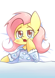 Size: 731x1029 | Tagged: safe, artist:joycall6, fluttershy, g4, blushing, clothes, crying, female, messy mane, pajamas, solo