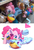 Size: 1000x1462 | Tagged: dead source, safe, artist:sion, pinkie pie, rainbow dash, earth pony, pegasus, pony, g4, blushing, comparison, female, fictionalization, irl, lesbian, on side, photo, plushie, raspberry, ship:pinkiedash, shipping, toy, worried