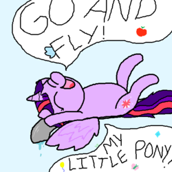 Size: 550x550 | Tagged: safe, artist:kirbyrainboom, twilight sparkle, alicorn, pony, g4, female, mare, on back, pipe (plumbing), singing, solo, twilight sparkle (alicorn), water