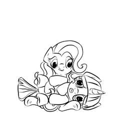 Size: 1024x1024 | Tagged: safe, artist:stevenstrumpf, fluttershy, twilight sparkle, pony, unicorn, g4, female, flutterpred, imminent vore, mare, monochrome